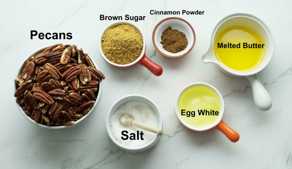 Ingredients to make crispy pecans